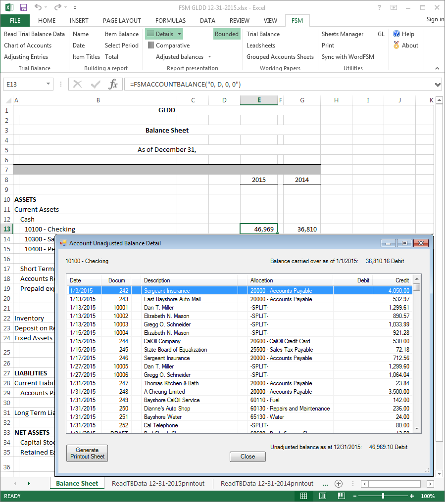 excel fsm gl drill down beta financial statement masters excel general ledger
